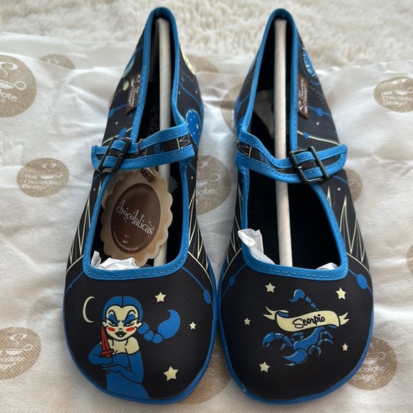 Blue and Black Flats with Decorative Embellishments - Picture 2 of 5